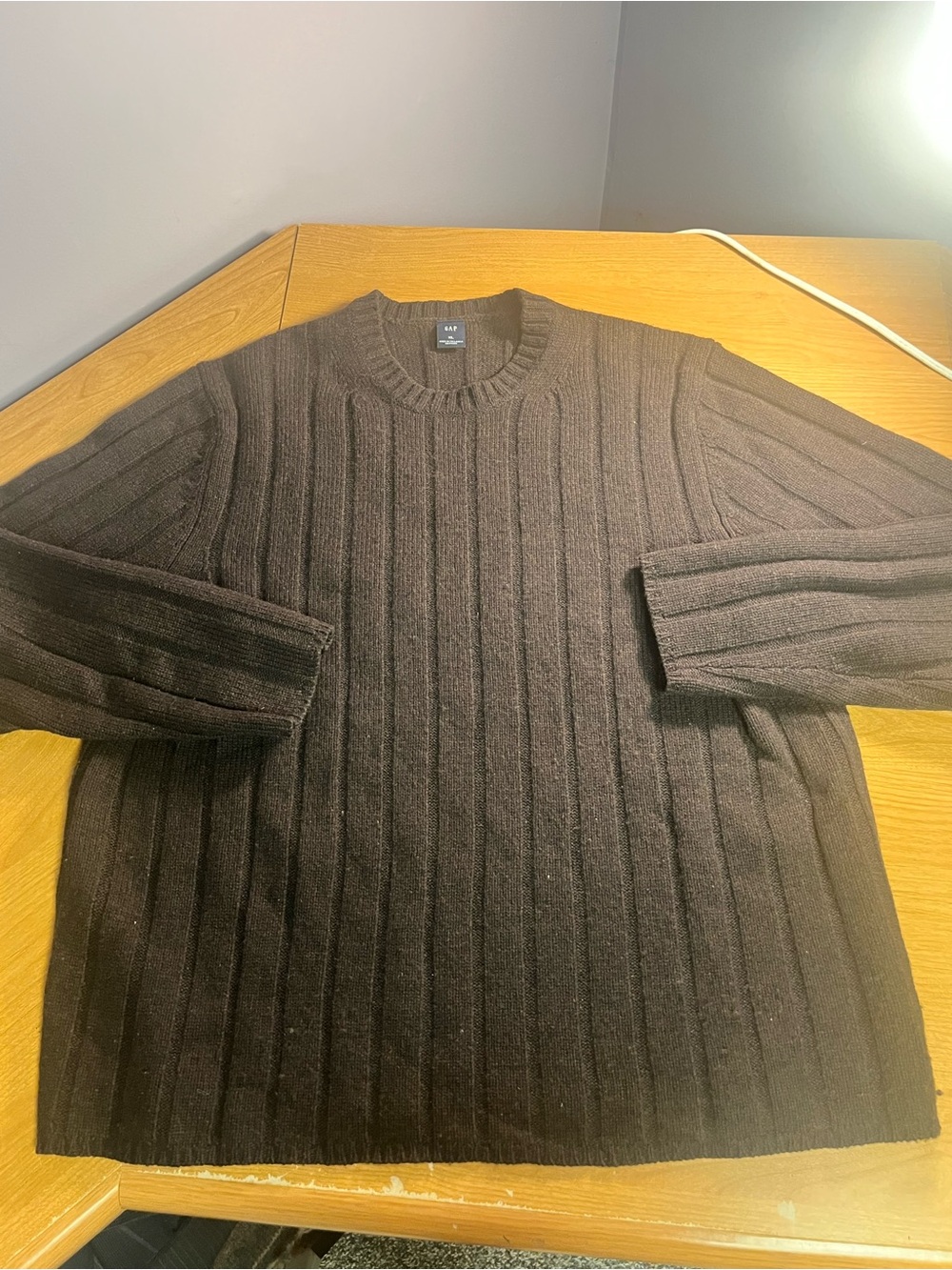 Gap Vintage Sweater Mens XL Brown Lambswool Ribbed Knit Crewneck Winter Warm
